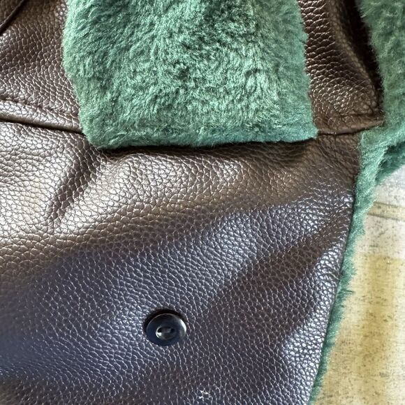 Dark Brown Faux Green Fur Trapper Faux Leather Cosplay Props Winter Hat - Picture 6 of 15